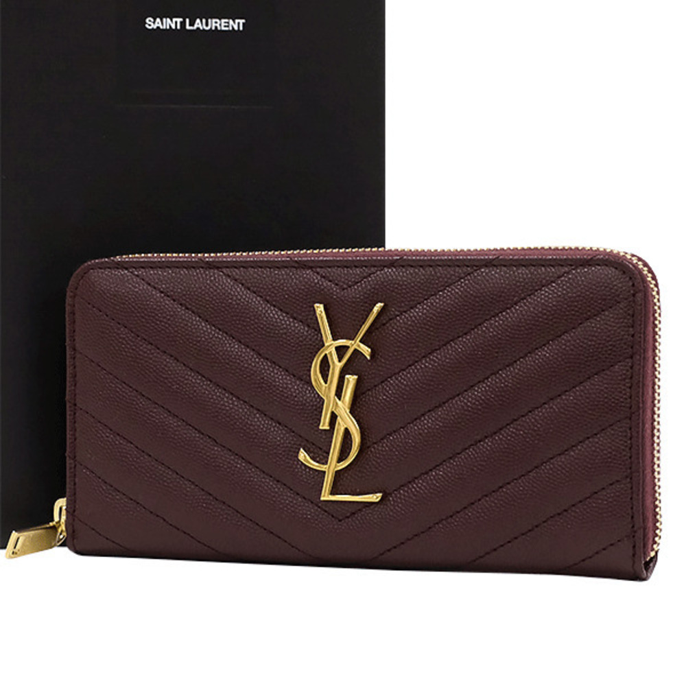 SAINT LAURENT Yves Matelasse Long Wallet V Stitch Bordeaux YSL